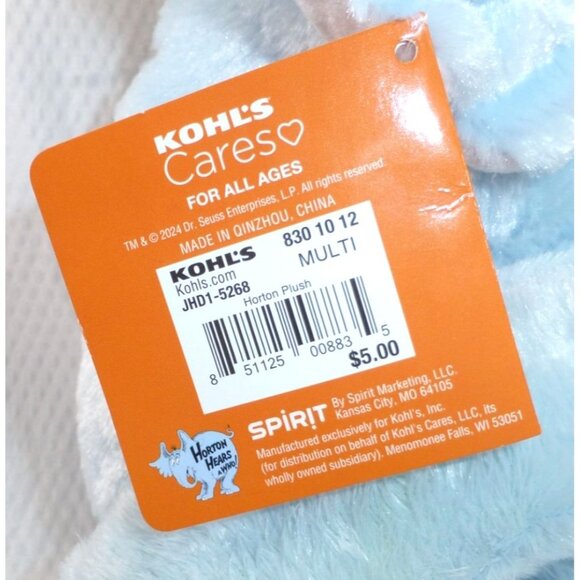 Horton Hears A Who Plush Toy 12" Kohls Cares Dr. Seuss Elephant Blue Soft Stuffe - Picture 4 of 11